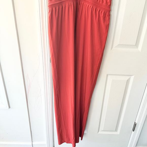 Athleta Savannah Rust Orange Currant Red Ruffle Strap Wide Leg Jumpsuit 6 - Picture 4 of 13